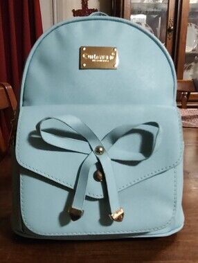 Sky Blue Mini Backpack with Bow Accent